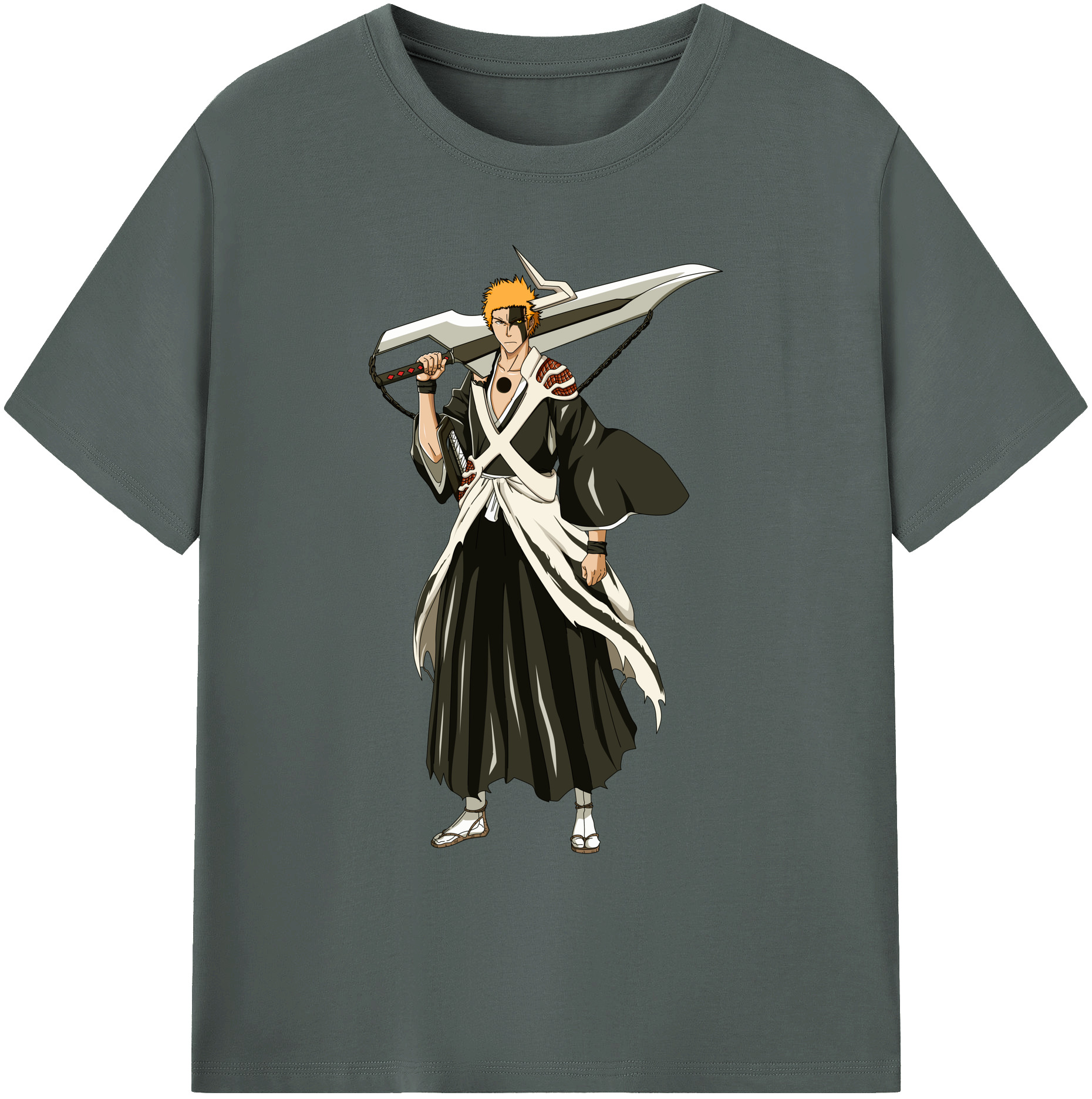 （画像用） ブリーチ 黒崎一護（くろさき いちご）BLEACH Kurosaki Ichigo 綿100％ メンズ半袖Tシャツ｜肌触りやわらか＆通気性
